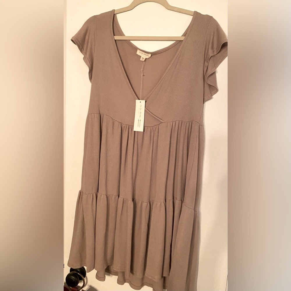 NWT See You Monday Tiered Fit Flare Dress Size Large Tan Knee Length